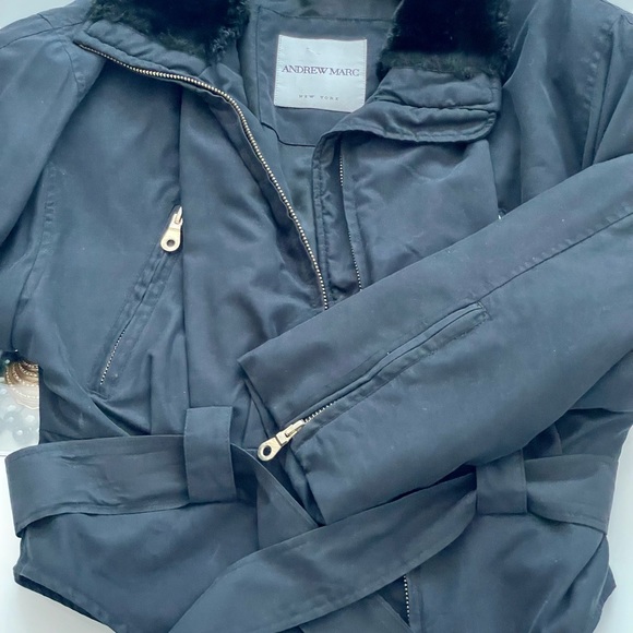 ANDREW MARC New York Black Silver Hardware Accents Fur Hood Ladies Size: Small - Picture 5 of 11